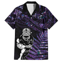 New Zealand Maori Rugby Personalised Family Matching Off Shoulder Maxi Dress and Hawaiian Shirt Ta Moko Silver Fern - Paua Purple LT7 Dad's Shirt - Short Sleeve Purple - Polynesian Pride