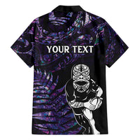 New Zealand Maori Rugby Personalised Family Matching Puletasi and Hawaiian Shirt Ta Moko Silver Fern - Paua Purple LT7 - Polynesian Pride