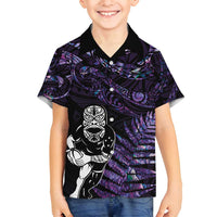 New Zealand Maori Rugby Personalised Family Matching Tank Maxi Dress and Hawaiian Shirt Ta Moko Silver Fern - Paua Purple LT7 Son's Shirt Purple - Polynesian Pride