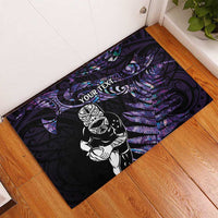New Zealand Maori Rugby Personalised Rubber Doormat Ta Moko Silver Fern - Paua Purple LT7 - Polynesian Pride