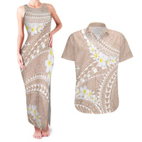 Polynesian Vintage Floral Couples Matching Tank Maxi Dress and Hawaiian Shirt Beige Motifs LT7 Beige - Polynesian Pride