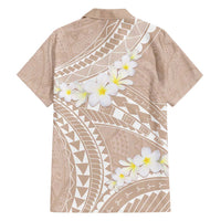 Polynesian Vintage Floral Family Matching Long Sleeve Bodycon Dress and Hawaiian Shirt Beige Motifs LT7 - Polynesian Pride