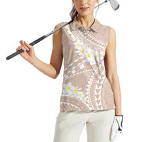 Polynesian Vintage Floral Women Sleeveless Polo Shirt Beige Motifs LT7 - Polynesian Pride