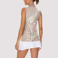 Polynesian Vintage Floral Women Sleeveless Polo Shirt Beige Motifs LT7 - Polynesian Pride
