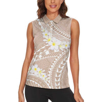 Polynesian Vintage Floral Women Sleeveless Polo Shirt Beige Motifs LT7 - Polynesian Pride