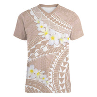 Polynesian Vintage Floral Women V-Neck T-Shirt Beige Motifs LT7 Female Beige - Polynesian Pride