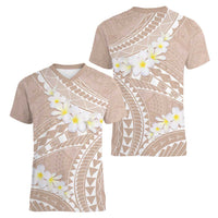 Polynesian Vintage Floral Women V-Neck T-Shirt Beige Motifs LT7 - Polynesian Pride