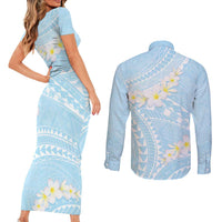 Polynesian Vintage Floral Couples Matching Short Sleeve Bodycon Dress and Long Sleeve Button Shirt Azure Motifs LT7 - Polynesian Pride