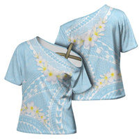 Polynesian Vintage Floral Cross Shoulder Shirt Azure Motifs - Polynesian Pride