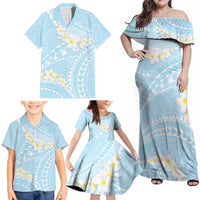 Polynesian Vintage Floral Family Matching Off Shoulder Maxi Dress and Hawaiian Shirt Azure Motifs - Polynesian Pride