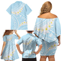 Polynesian Vintage Floral Family Matching Off Shoulder Short Dress and Hawaiian Shirt Azure Motifs - Polynesian Pride