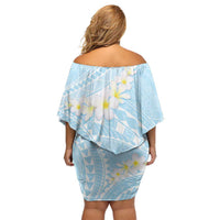 Polynesian Vintage Floral Family Matching Off Shoulder Short Dress and Hawaiian Shirt Azure Motifs - Polynesian Pride