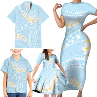 Polynesian Vintage Floral Family Matching Short Sleeve Bodycon Dress and Hawaiian Shirt Azure Motifs LT7 - Polynesian Pride