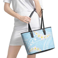 Polynesian Vintage Floral Leather Tote Bag Azure Motifs - Polynesian Pride