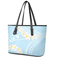 Polynesian Vintage Floral Leather Tote Bag Azure Motifs - Polynesian Pride