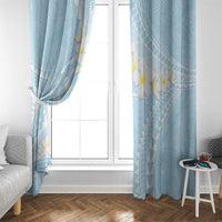 Polynesian Vintage Floral Window Curtain Azure Motifs - Polynesian Pride