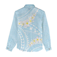 Polynesian Vintage Floral Women Casual Shirt Azure Motifs - Polynesian Pride