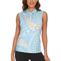 Polynesian Vintage Floral Women Sleeveless Polo Shirt Azure Motifs LT7 - Polynesian Pride