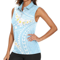 Polynesian Vintage Floral Women Sleeveless Polo Shirt Azure Motifs LT7 - Polynesian Pride