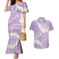 Polynesian Vintage Floral Couples Matching Mermaid Dress and Hawaiian Shirt Lavender Motifs LT7 Lavender - Polynesian Pride