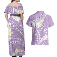 Polynesian Vintage Floral Couples Matching Off Shoulder Maxi Dress and Hawaiian Shirt Lavender Motifs LT7 - Polynesian Pride