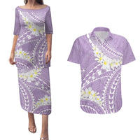 Polynesian Vintage Floral Couples Matching Puletasi and Hawaiian Shirt Lavender Motifs LT7 Lavender - Polynesian Pride