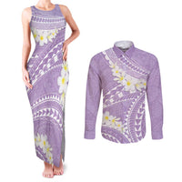Polynesian Vintage Floral Couples Matching Tank Maxi Dress and Long Sleeve Button Shirt Lavender Motifs LT7 Lavender - Polynesian Pride