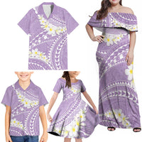 Polynesian Vintage Floral Family Matching Off Shoulder Maxi Dress and Hawaiian Shirt Lavender Motifs - Polynesian Pride