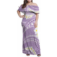 Polynesian Vintage Floral Family Matching Off Shoulder Maxi Dress and Hawaiian Shirt Lavender Motifs - Polynesian Pride
