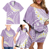 Polynesian Vintage Floral Family Matching Off Shoulder Short Dress and Hawaiian Shirt Lavender Motifs - Polynesian Pride