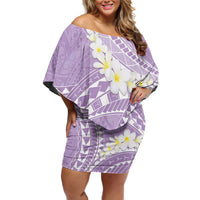 Polynesian Vintage Floral Family Matching Off Shoulder Short Dress and Hawaiian Shirt Lavender Motifs - Polynesian Pride