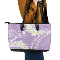 Polynesian Vintage Floral Leather Tote Bag Lavender Motifs - Polynesian Pride