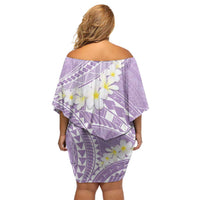 Polynesian Vintage Floral Off Shoulder Short Dress Lavender Motifs - Polynesian Pride