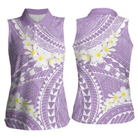 Polynesian Vintage Floral Women Sleeveless Polo Shirt Lavender Motifs LT7 - Polynesian Pride