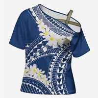 Polynesian Vintage Floral Cross Shoulder Shirt Navy Blue Motifs - Polynesian Pride