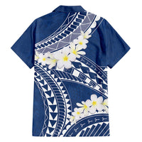 Polynesian Vintage Floral Family Matching Long Sleeve Bodycon Dress and Hawaiian Shirt Navy Blue Motifs LT7 - Polynesian Pride