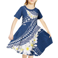 Polynesian Vintage Floral Kid Short Sleeve Dress Navy Blue Motifs - Polynesian Pride