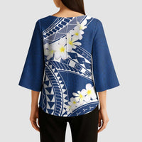 Polynesian Vintage Floral Kimono Sleeve Blouse Navy Blue Motifs - Polynesian Pride