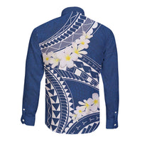 Polynesian Vintage Floral Long Sleeve Button Shirt Navy Blue Motifs - Polynesian Pride