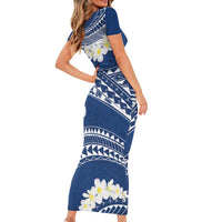 Polynesian Vintage Floral Short Sleeve Bodycon Dress Navy Blue Motifs - Polynesian Pride