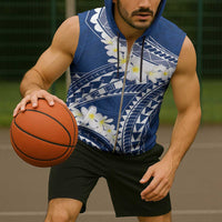 Polynesian Vintage Floral Sleeveless Zip Hoodie Navy Blue Motifs - Polynesian Pride