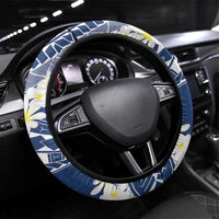 Polynesian Vintage Floral Steering Wheel Cover Navy Blue Motifs - Polynesian Pride