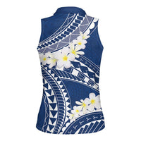 Polynesian Vintage Floral Women Sleeveless Polo Shirt Navy Blue Motifs LT7 - Polynesian Pride