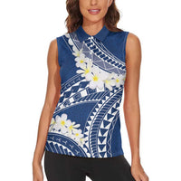 Polynesian Vintage Floral Women Sleeveless Polo Shirt Navy Blue Motifs LT7 - Polynesian Pride