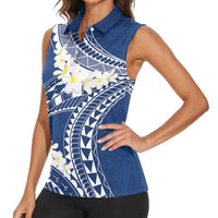 Polynesian Vintage Floral Women Sleeveless Polo Shirt Navy Blue Motifs LT7 - Polynesian Pride