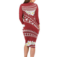 Polynesian Vintage Floral Family Matching Long Sleeve Bodycon Dress and Hawaiian Shirt Scarlet Motifs LT7 - Polynesian Pride