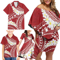 Polynesian Vintage Floral Family Matching Off Shoulder Short Dress and Hawaiian Shirt Scarlet Motifs LT7 - Polynesian Pride