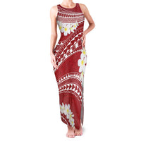 Polynesian Vintage Floral Family Matching Tank Maxi Dress and Hawaiian Shirt Scarlet Motifs LT7 Mom's Dress Scarlet - Polynesian Pride