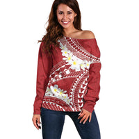 Polynesian Vintage Floral Off Shoulder Sweater Scarlet Motifs - Polynesian Pride