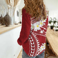 Polynesian Vintage Floral Women Casual Shirt Scarlet Motifs - Polynesian Pride